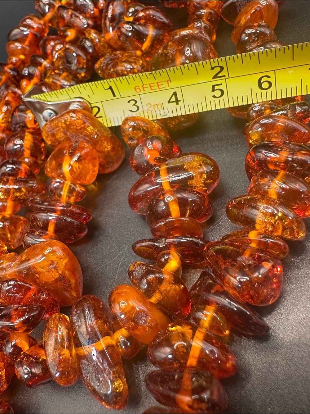 40” Genuine Baltic Amber Nugget Necklace Cognac Honey Amber Long Statement - Picture 5 of 16